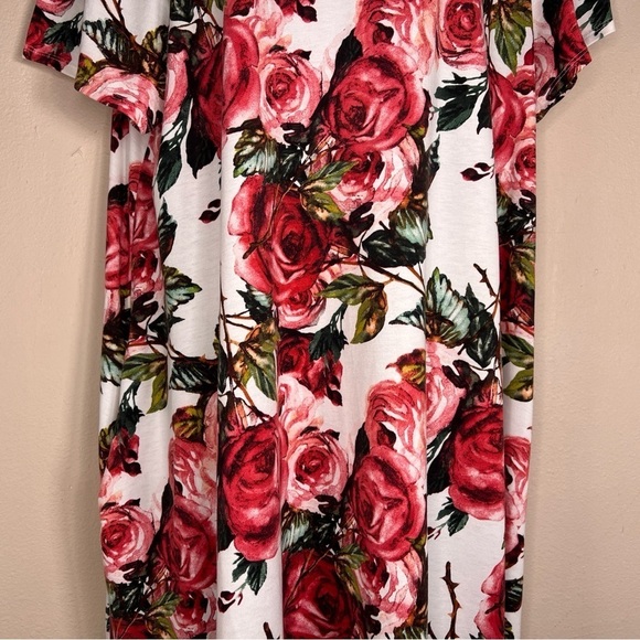 3XL LULAROE WHITE PINK FLORAL DRESS SHIFT STYLE SHORT SLEEVE STRETCH - Picture 5 of 13
